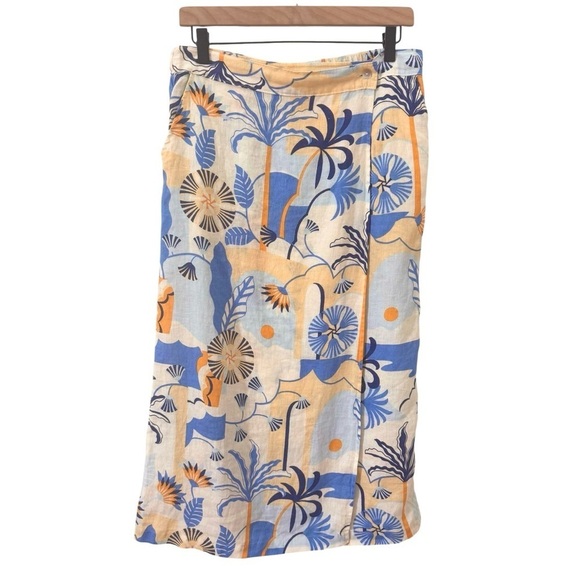 Nicole Miller Dresses & Skirts - Nicole Miller 100% Linen Tropical Print Beach Vacation Midi Wrap Skirt Size M
